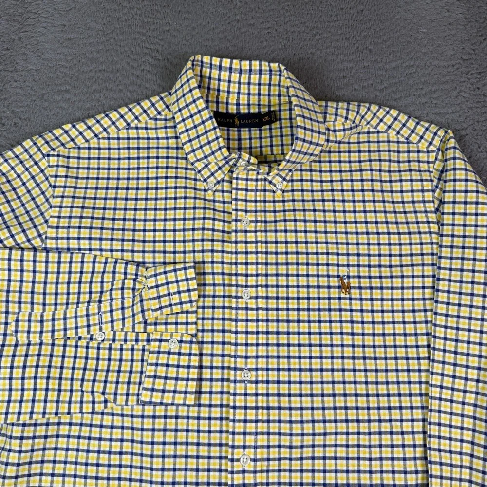 Polo Ralph Lauren Shirt Mens 2XL Yellow Plaid Multicolor Flesh Pony Oxford OCBD
